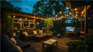 Outdoor TV Projection at Night